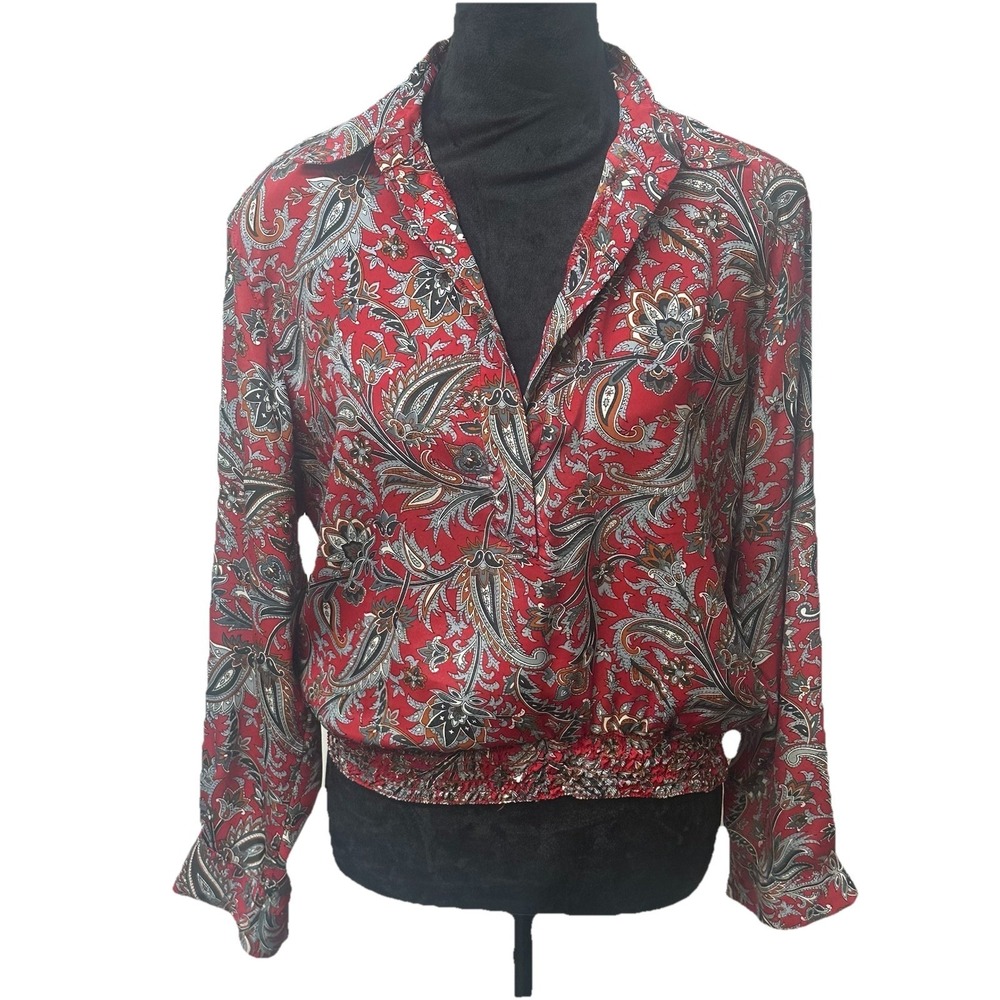 Alfred Dunner Stunner Women's 10 Top Red Pasiley‎ Button Front Blouse Light